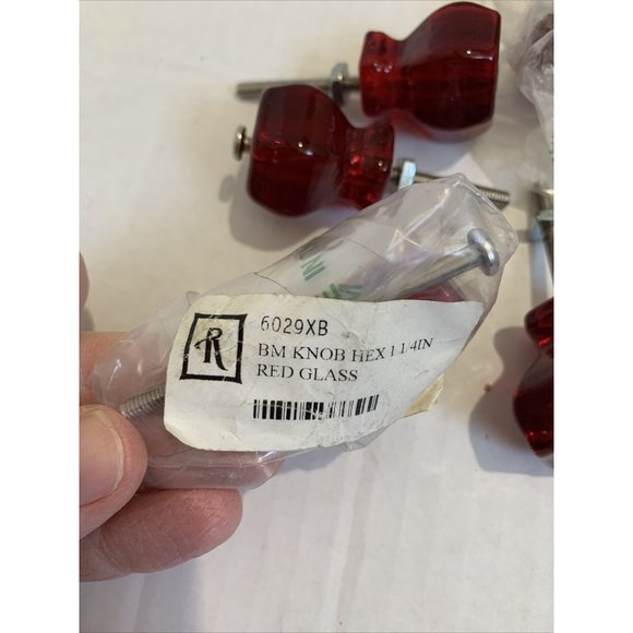 Candy Red Glass Drawer Pulls Cabinet Knobs Vintage Style 1 1/4" SET OF 6 - Picture 2 of 8